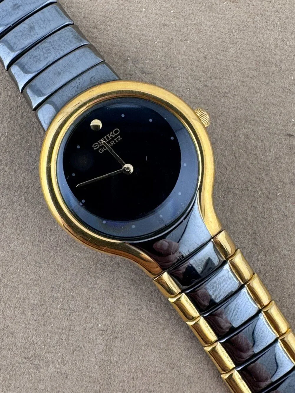 Seiko Asymmetrical Black and Gold Watch